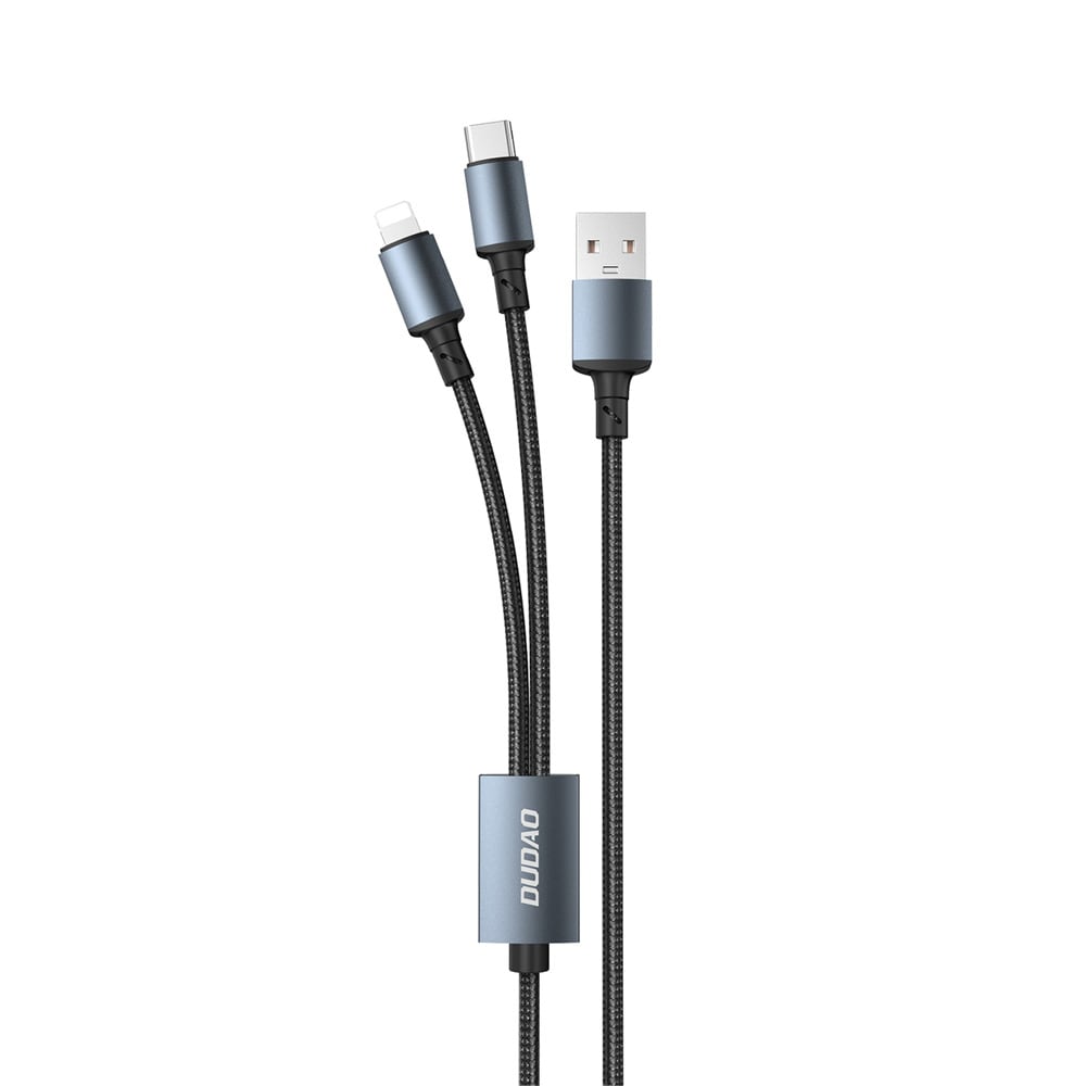 Dudao 2i1 USB-kabel - USB till USB-C / Lightning 6A 1,2m - Svart