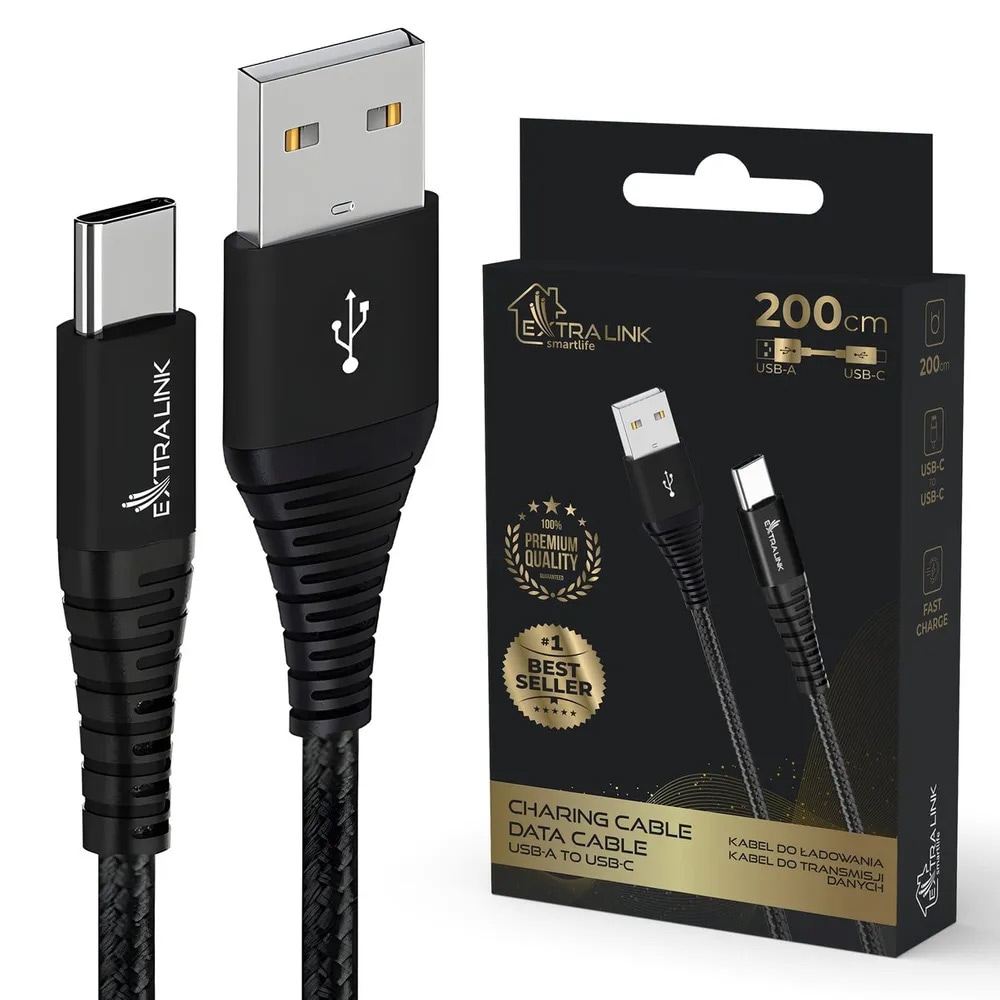 Extralink Smart Life USB-kabel USB till USB-C 3A 2m - Svart