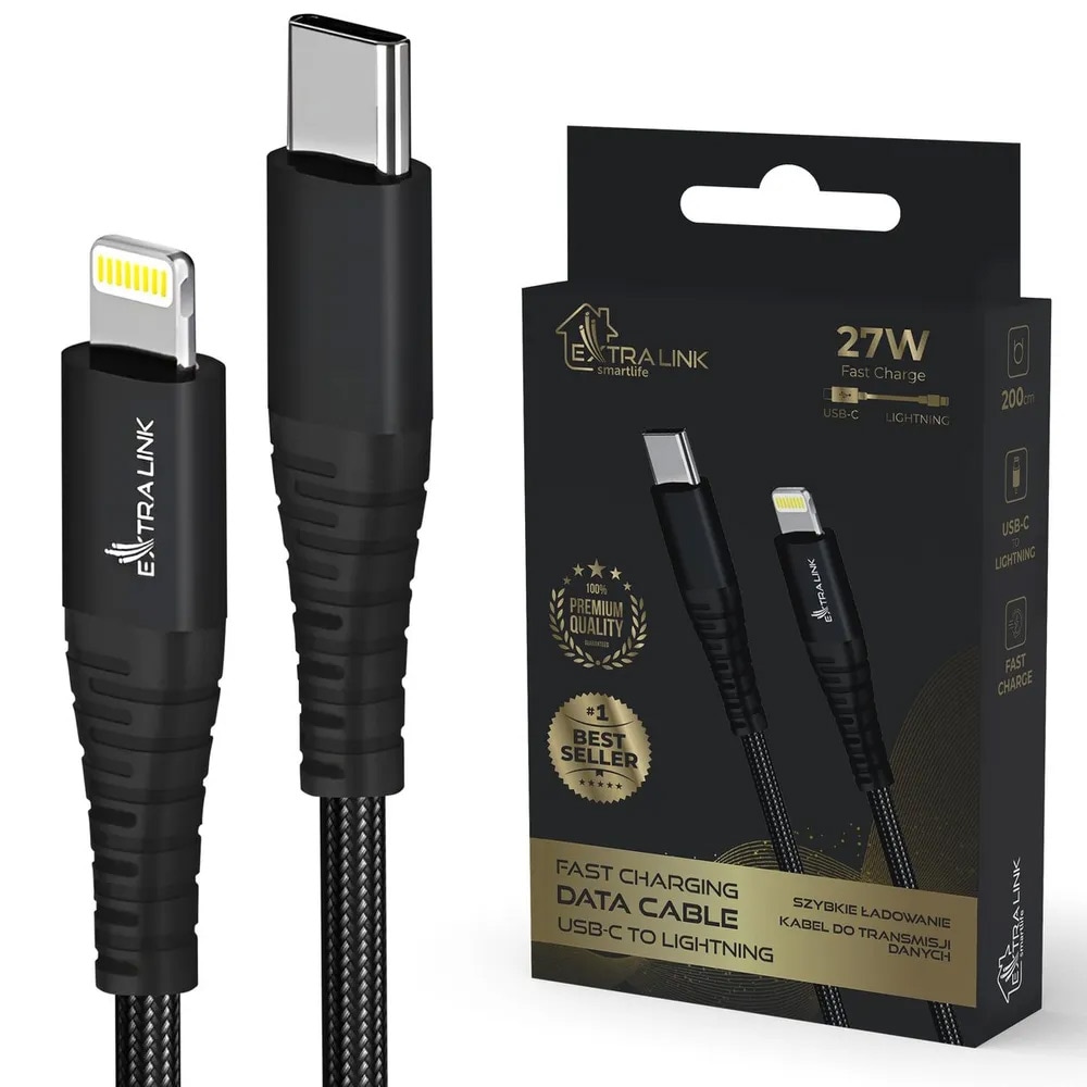 Extralink Smart Life USB-kabel USB-C till Lightning 27W 2m - Svart