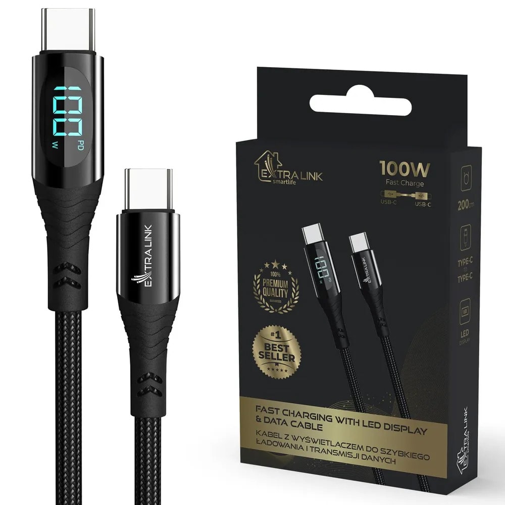 Extralink Smart Life USB-C-Kabel med LED 100W 2m - Svart