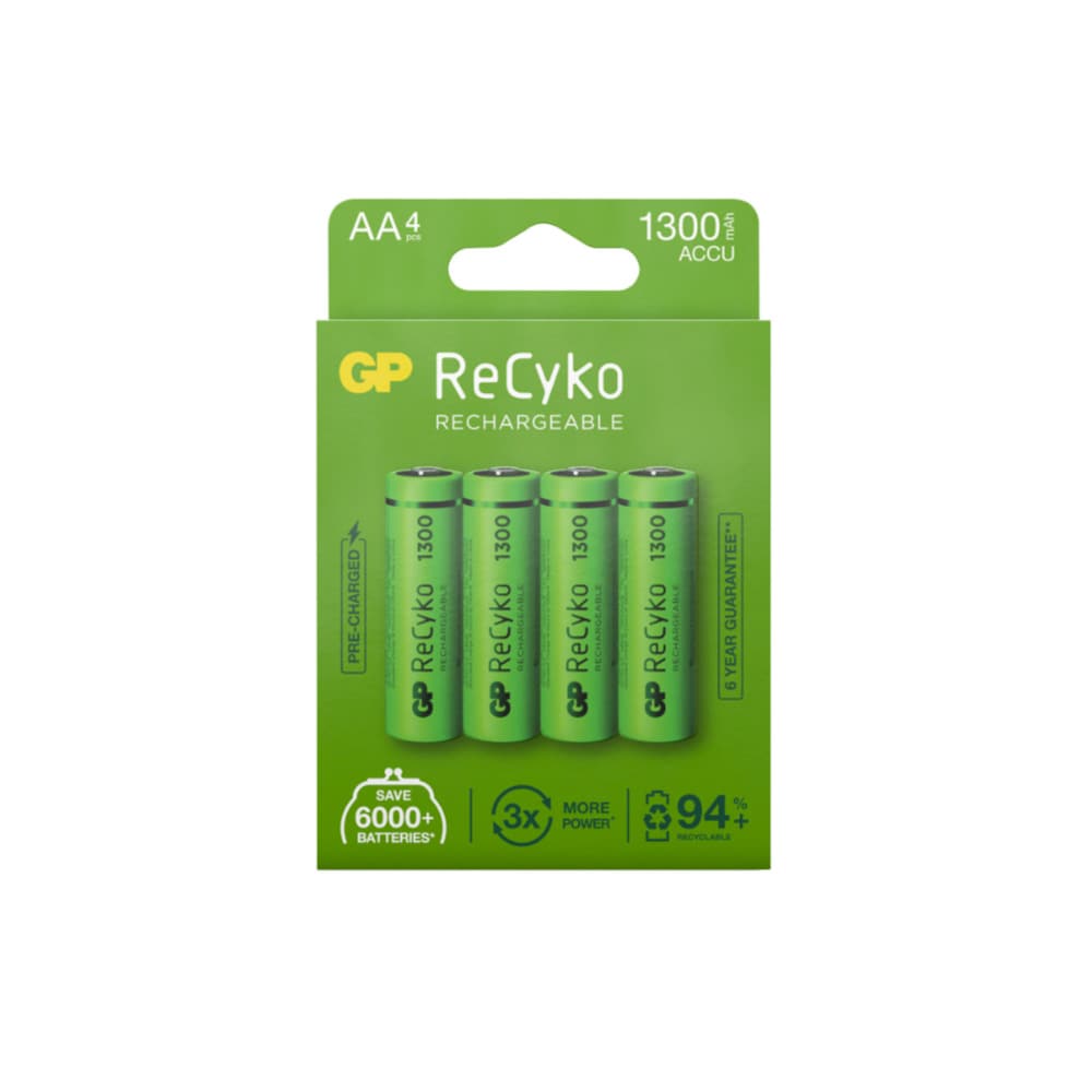 GP ReCyko Laddninggsbart AA-batteri NiMH 1300mAh 4-pack