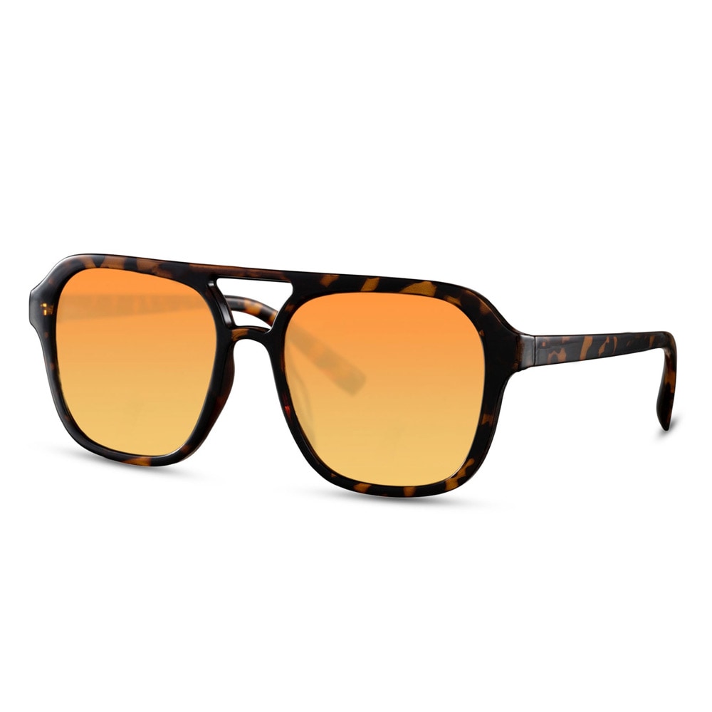 Fyrkantiga glasögon - Bruna med orange lins