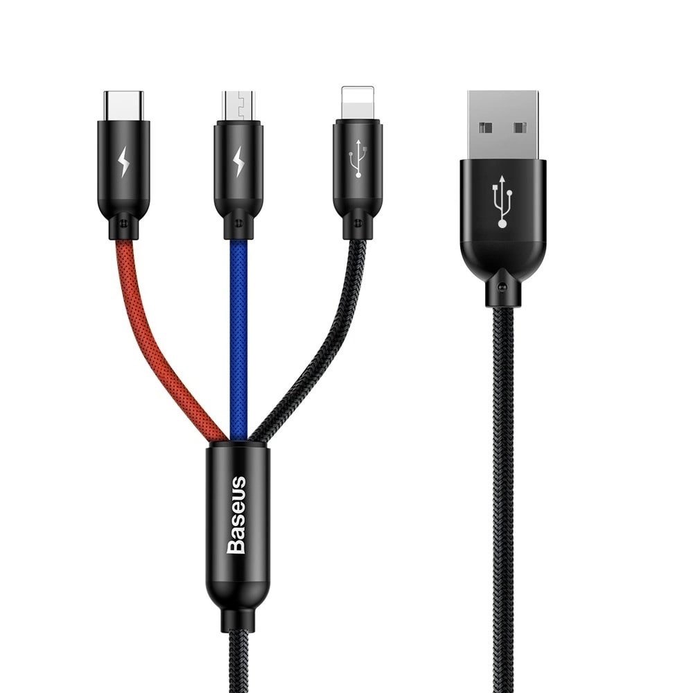 Baseus 3i1 USB-kabel 3,5A - USB till USB-C, MicroUSB och Lightning 1,2m