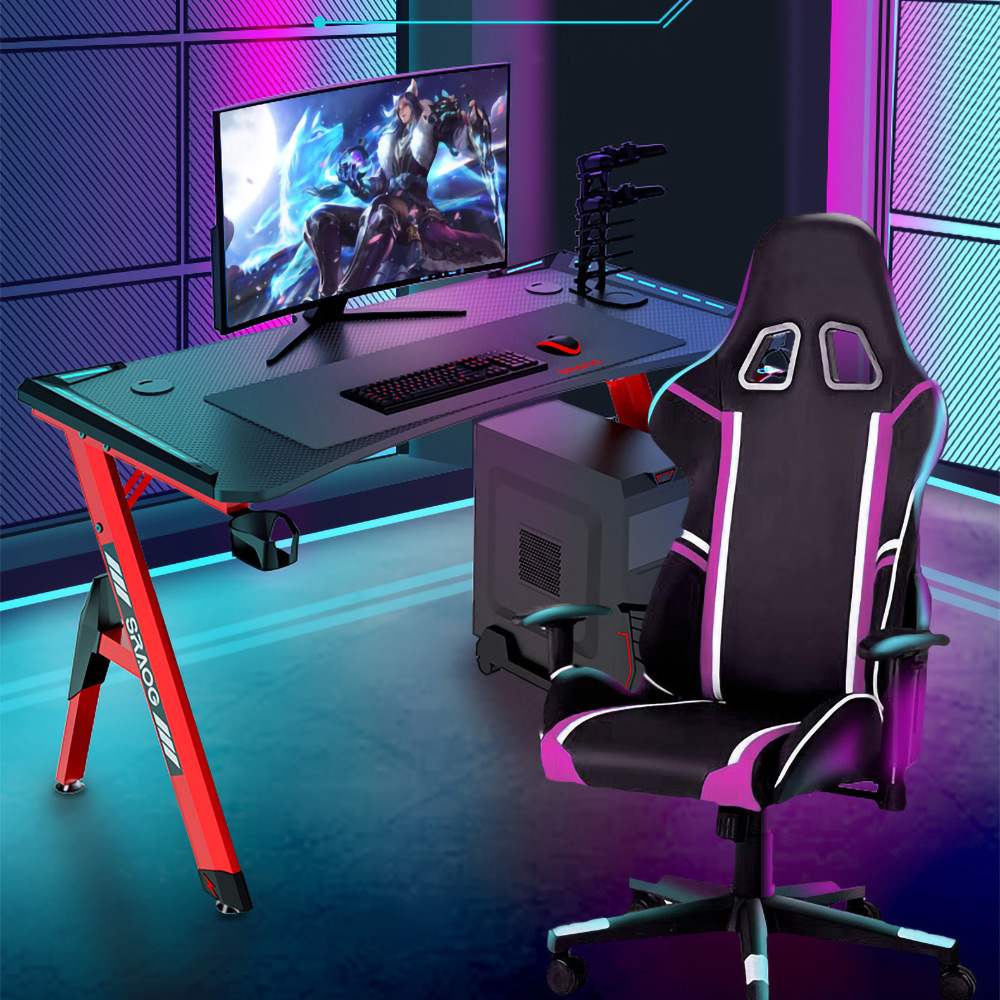 Gamingbord med RGB - Svart med röda ben