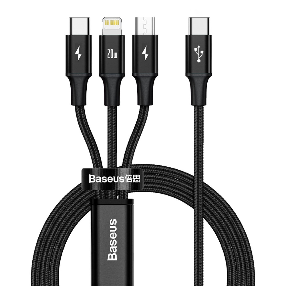 3i1 USB-kabel USB-C till microUSB / Lightning / USB-C 20W PD 1,5m