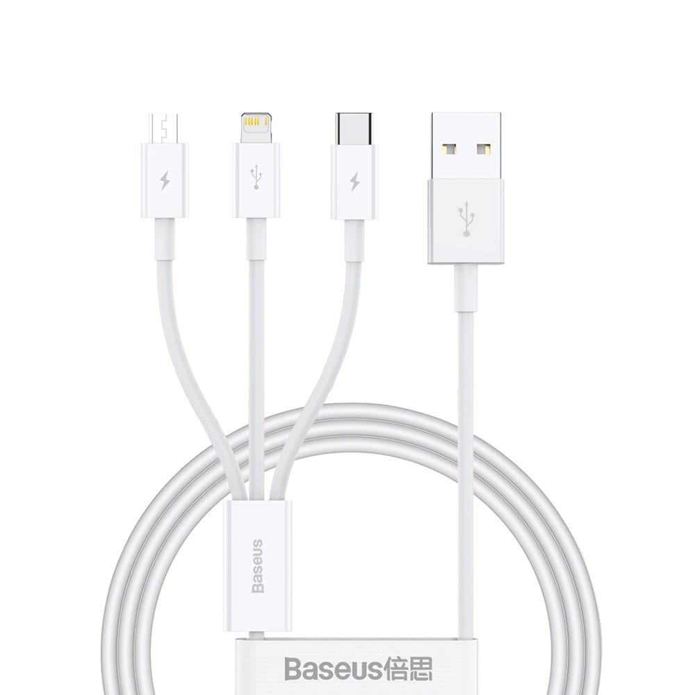 3i1 USB-kabel USB till microUSB / Lightning / USB-C 3,5A 1m