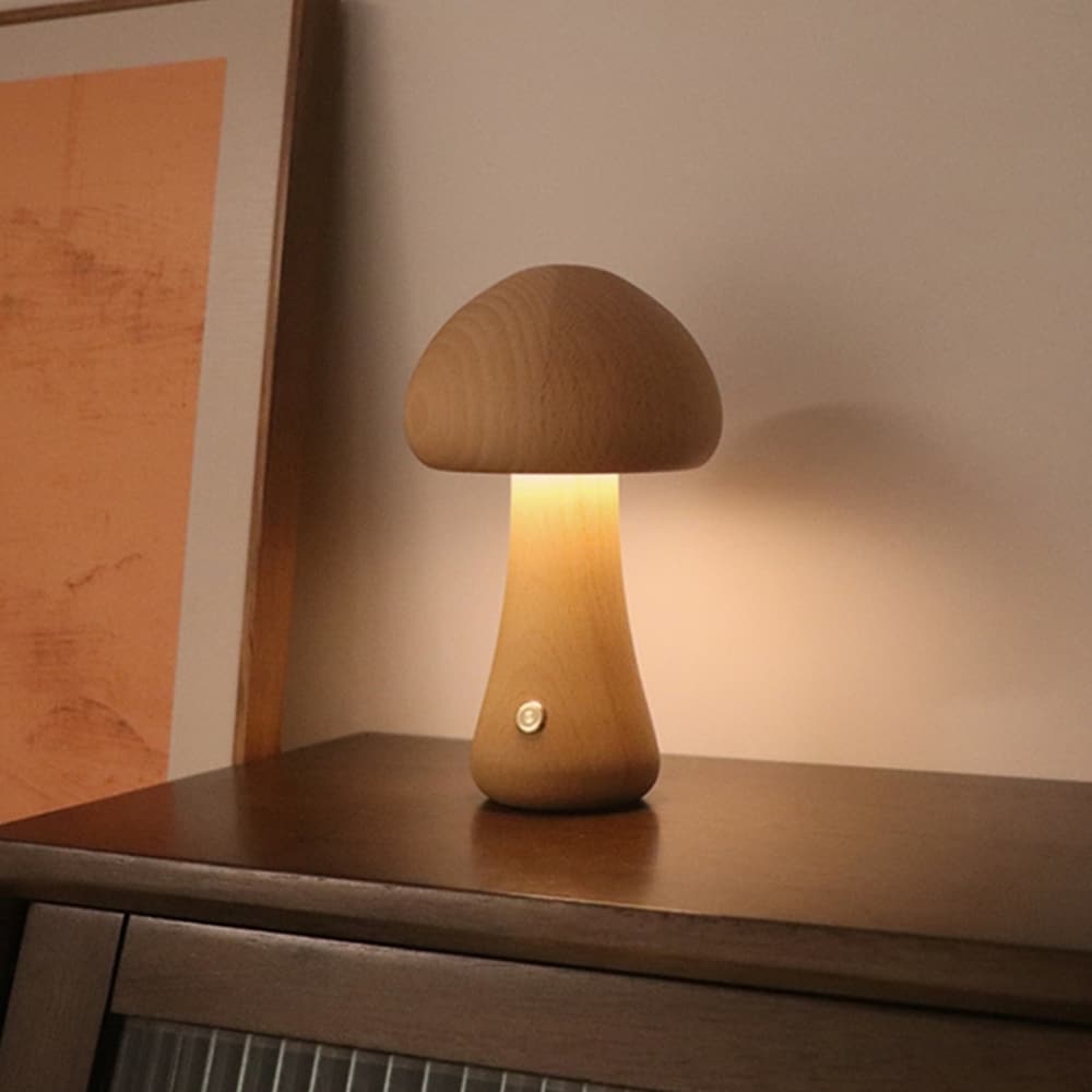 Bordslampa i bok med justerbar ljusstyrka och svampdesign