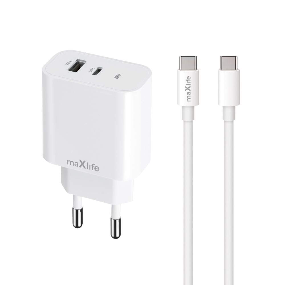 USB-Laddare 20W med USB och USB-C  + USB-C Kabel