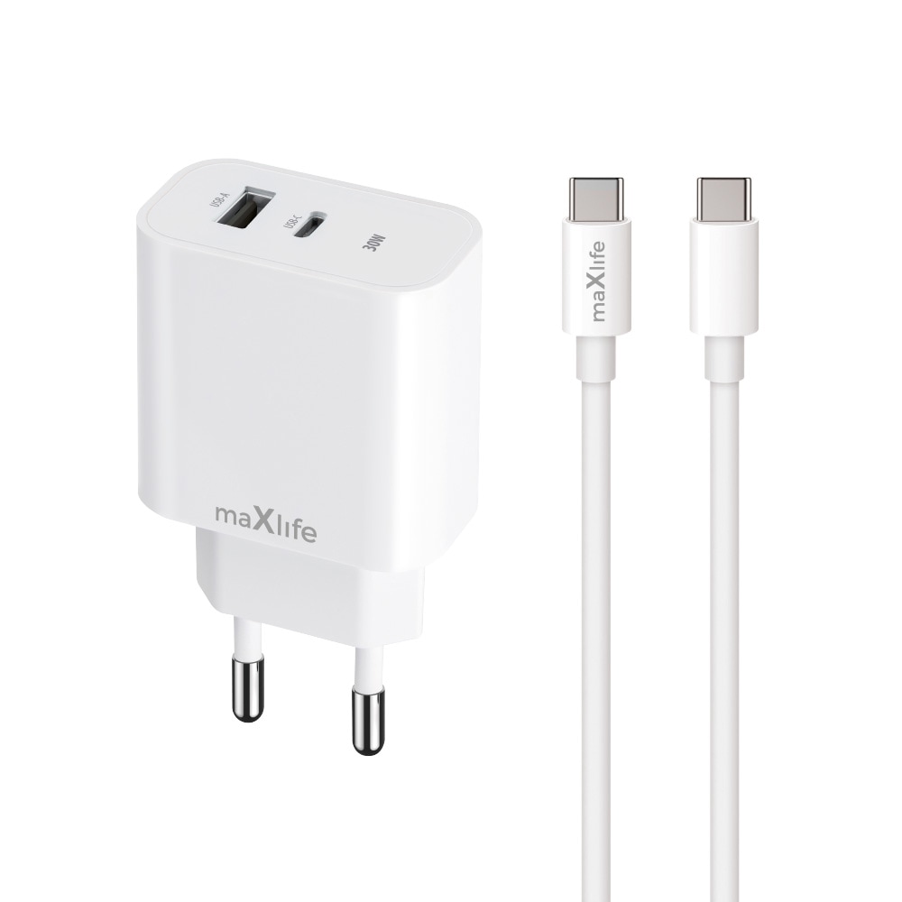 USB-Laddare PD QC 30W med USB och USB-C  + USB-C-Kabel 60W