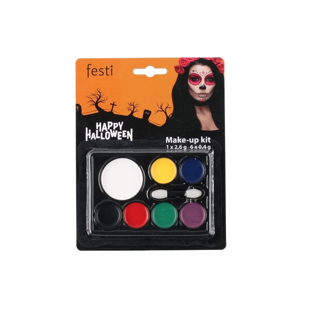 Make-up kit för halloween med 7 ansiktsfärger och borste