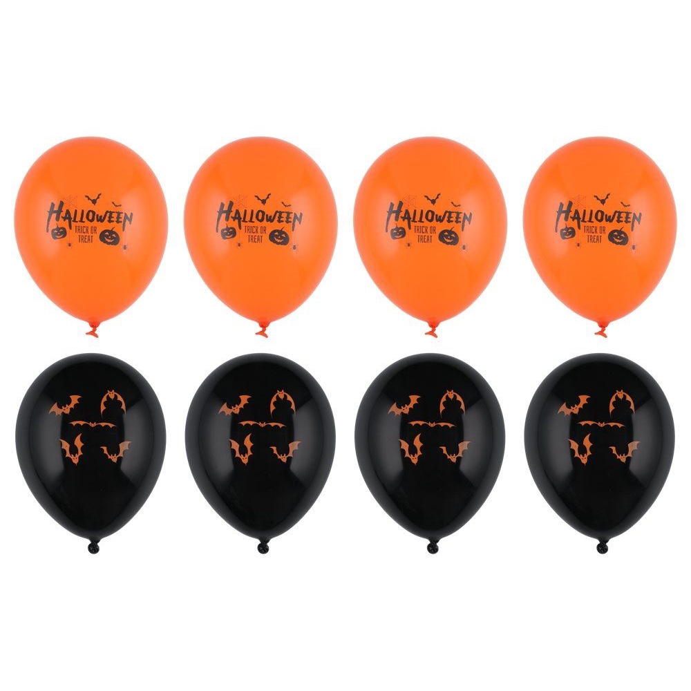 Halloweenballonger 30 cm 8-pack med fladdermus- och textmotiv