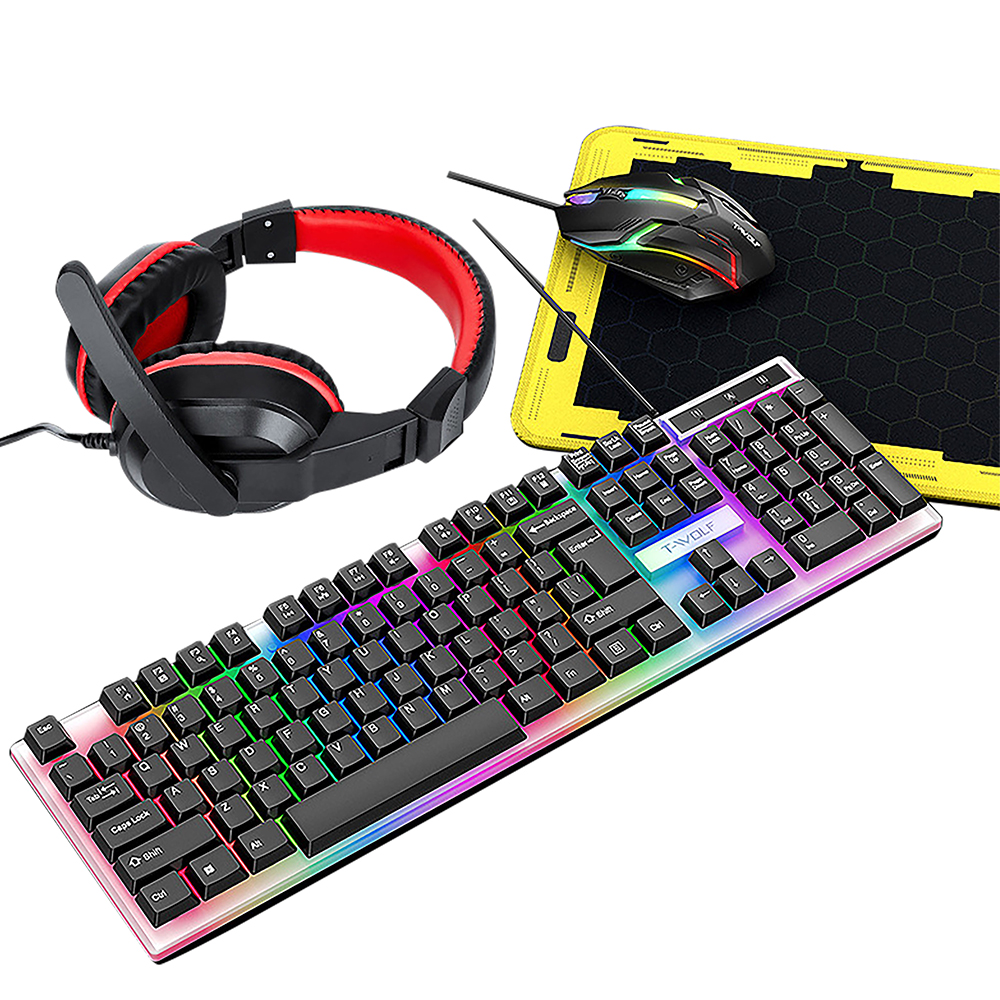 Gamingkit med LED-tangentbord, headset, mus och musmatta