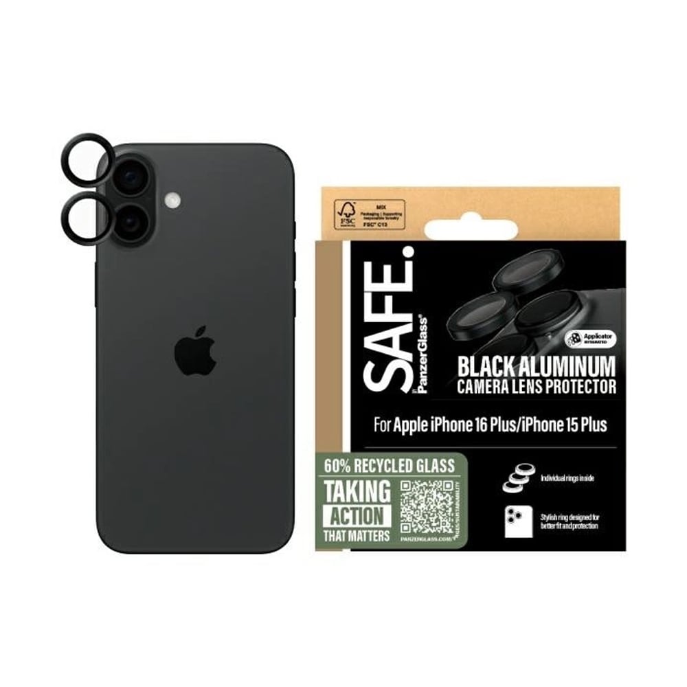 SAFE by PanzerGlass Linsskydd till iPhone 16 / 16 Plus - Svart