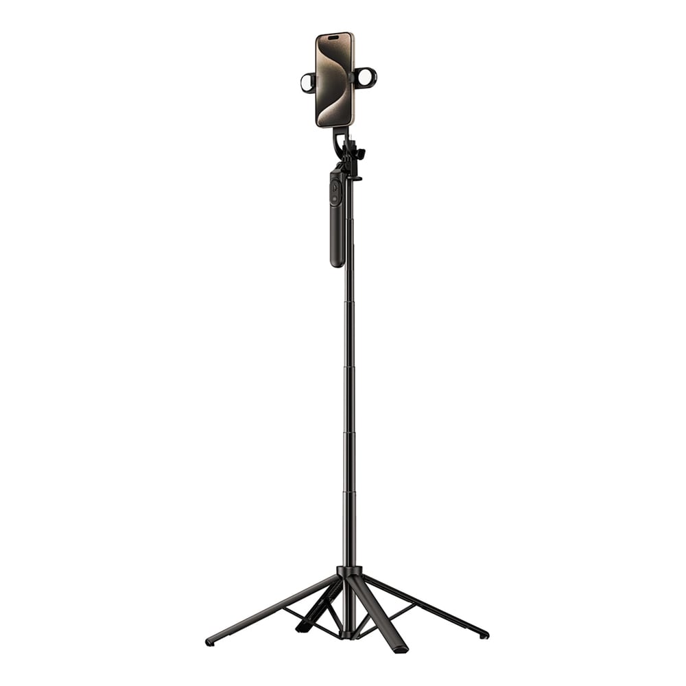 Selfie-stick med tripod, LED-lampor och teleskophandtag 1,75 m samt Bluetooth 5.2