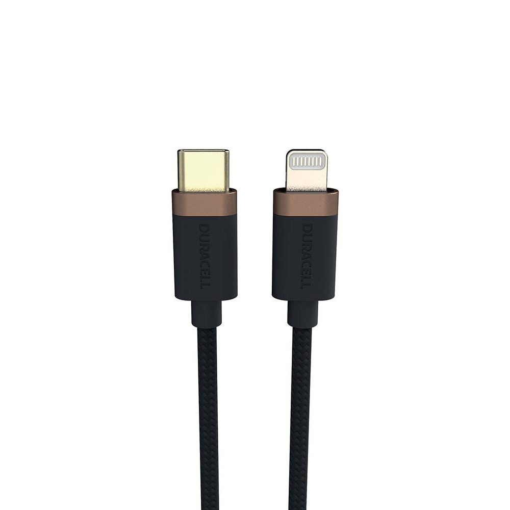 Duracell USB-C till Lightning-kabel 1m med snabb laddning och dataöverföring - Svart