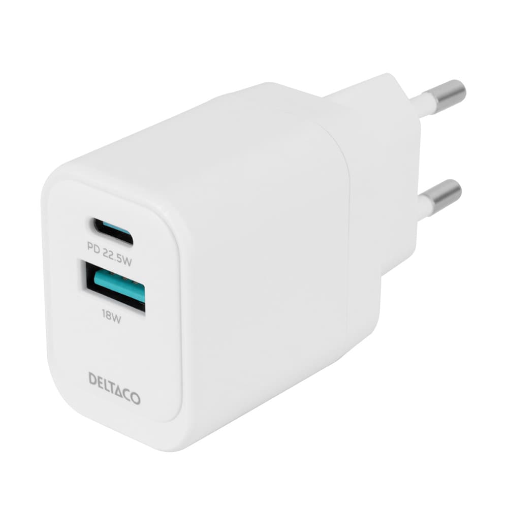 Deltaco Väggladdare med 1xUSB 18W och 1xUSB-C PD 20W