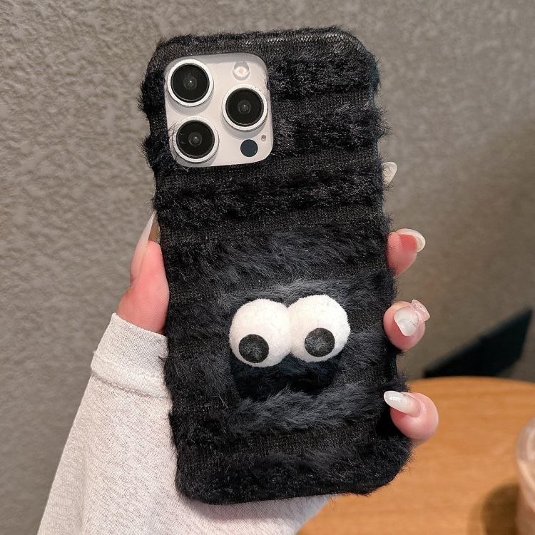 Fluffigt Bakskal till iPhone 13 Pro Max - Googly Eyes / Svart