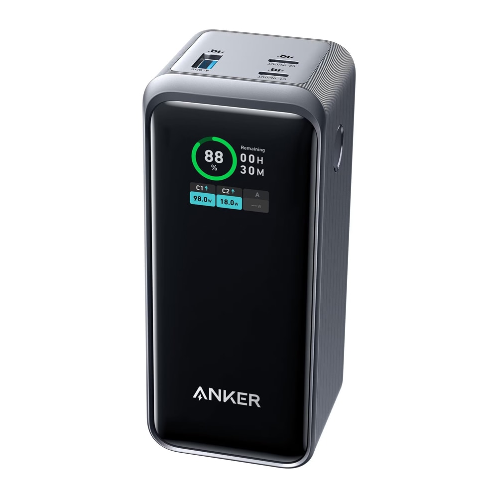 Anker Prime Powerbank 200W med 20000mAh kapacitet och snabb 100W USB-C-laddning - Svart