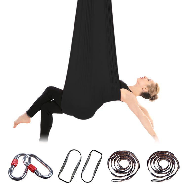 Yoga hammock 400x280cm med stretchremmar - Svart