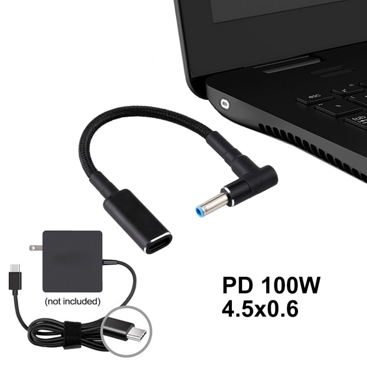 PD 100W 18.5-20V 4.5 x 0.6mm till USB Typ-C Adapter HP